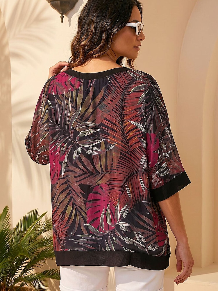 Roman Black Leaf Print Tunic Top - Image 2 of 4 Roman Black Leaf Print Tunic Top - Image 2 of 4