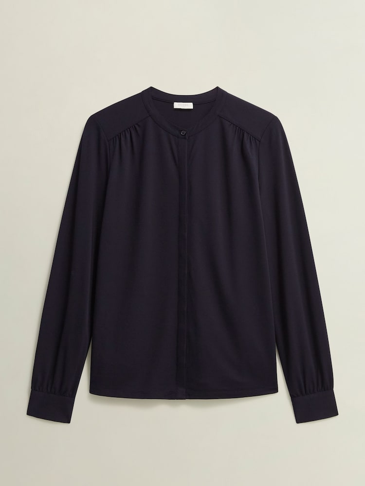 Hobbs Blue Alana Jersey Blouse - Image 4 of 4 Hobbs Blue Alana Jersey Blouse - Image 4 of 4
