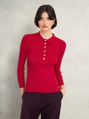 Hobbs Red Fara Knitted Polo Shirt - Image 1 of 4
