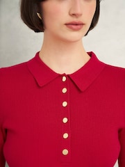Hobbs Red Fara Knitted Polo Shirt - Image 3 of 4