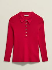 Hobbs Red Fara Knitted Polo Shirt - Image 4 of 4