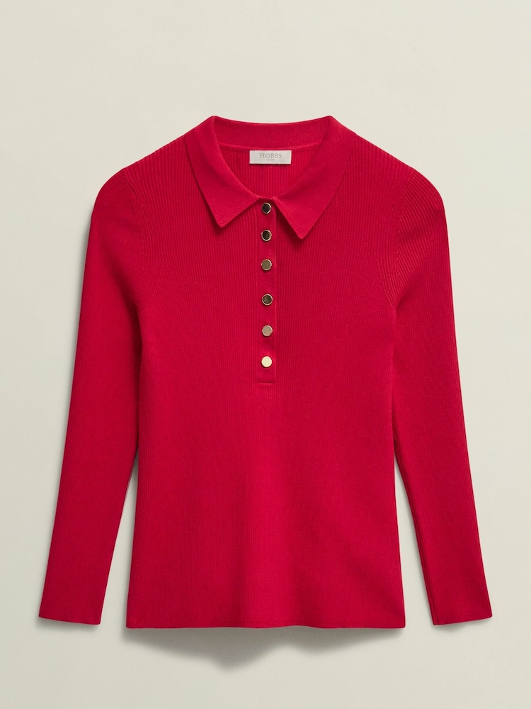 Hobbs Red Fara Knitted Polo Shirt - Image 4 of 4