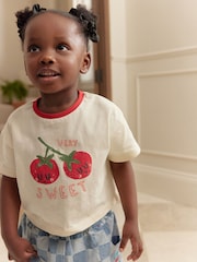 Denim Checkerboard 100% Cotton Jeans and Cherry T-Shirt Set (3mths-7yrs) - Image 3 of 5