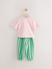 Green/Pink 100% Cotton T-Shirt and Stripe Trousers Set (3mths-7yrs) - Image 6 of 8