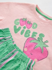 Green/Pink 100% Cotton T-Shirt and Stripe Trousers Set (3mths-7yrs) - Image 7 of 8
