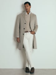 Reiss Oatmeal Tycho Atelier Cashmere Single-Breasted Overcoat - Image 1 of 5