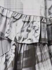 Reiss Grey Alodie 13-14 yrs Floral-Check Tiered-Frill Dress - Image 4 of 4
