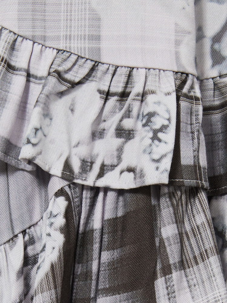 Reiss Grey Alodie 13-14 yrs Floral-Check Tiered-Frill Dress - Image 4 of 4