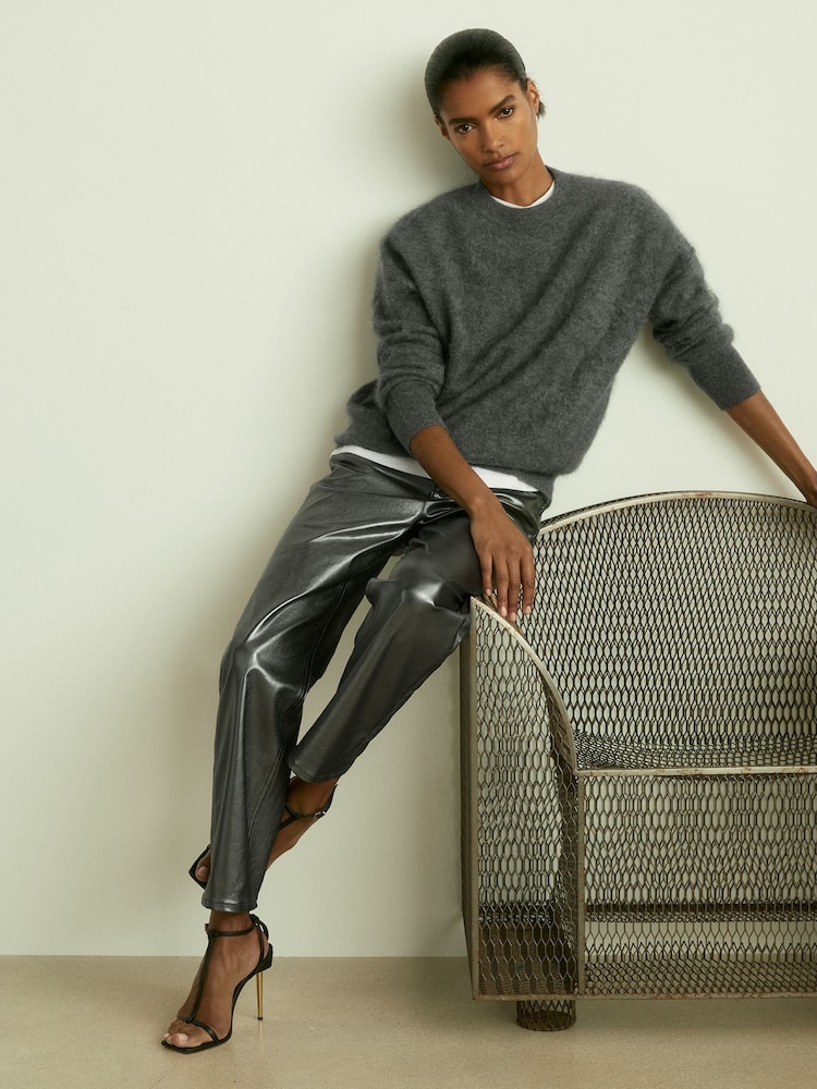 Reiss Dark Silver Kerri Slim Leg Metallic Jeans - Image 1 of 7 Reiss Dark Silver Kerri Slim Leg Metallic Jeans - Image 1 of 7