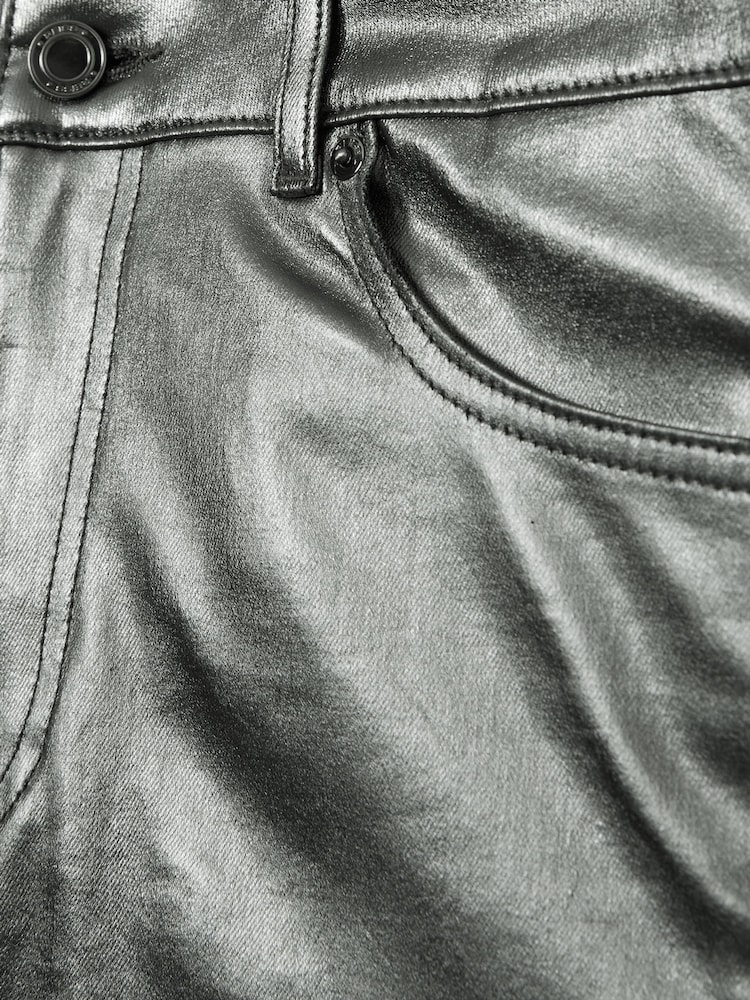 Reiss Dark Silver Kerri Slim Leg Metallic Jeans - Image 7 of 7 Reiss Dark Silver Kerri Slim Leg Metallic Jeans - Image 7 of 7