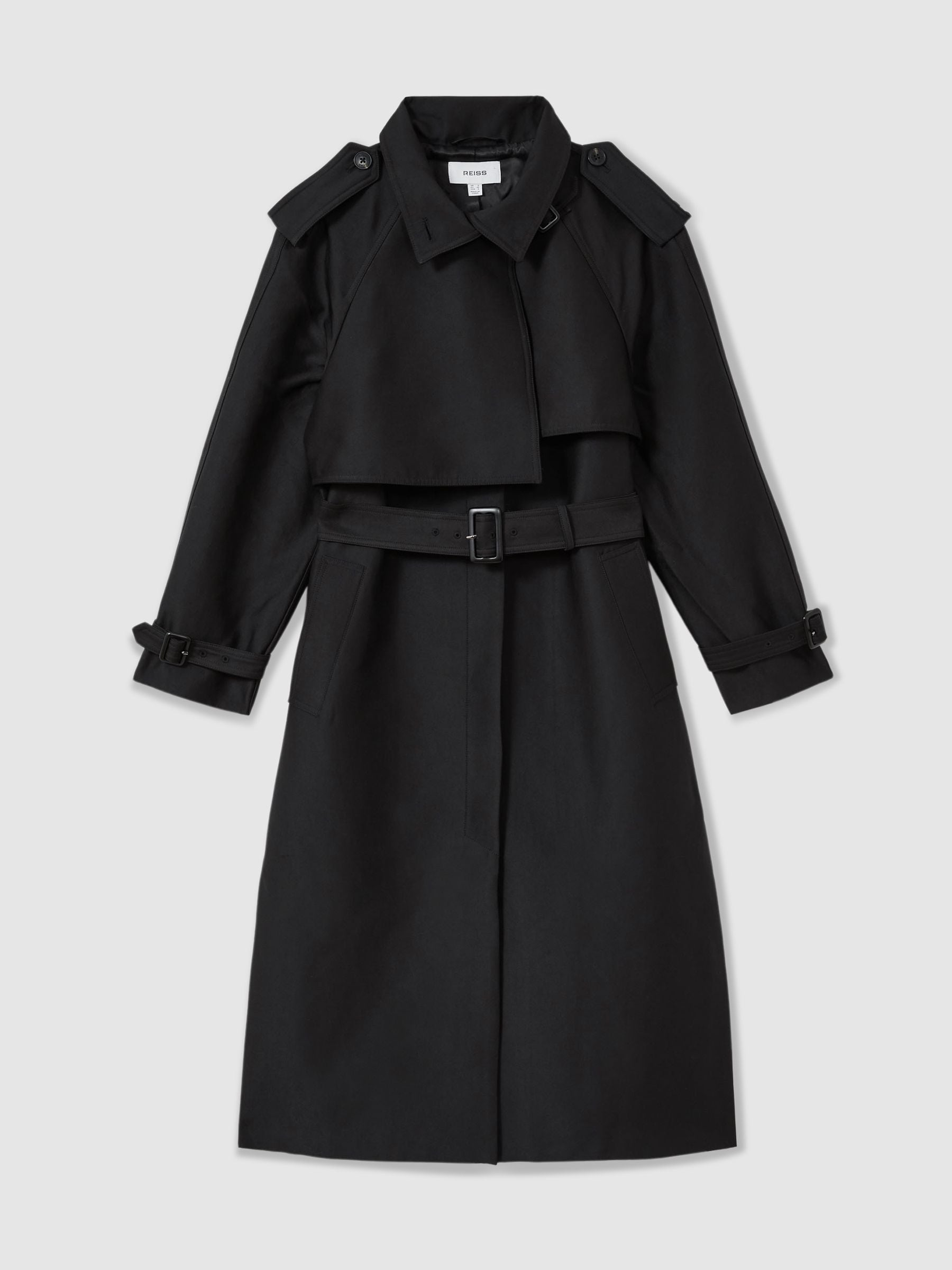 人気TOP Buy Reiss Black August Gabardine Trench Coat with Cotton ジャケット・アウター