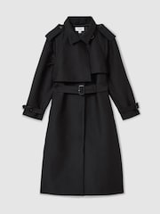 Reiss Black August Gabardine Trench Coat with Cotton - Image 2 of 6