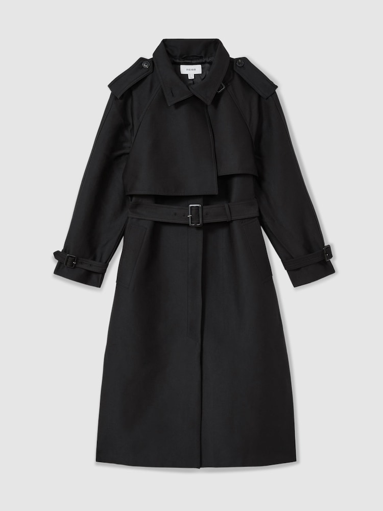 Reiss Black August Gabardine Trench Coat with Cotton - Image 2 of 6