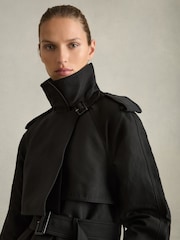 Reiss Black August Gabardine Trench Coat with Cotton - Image 3 of 6