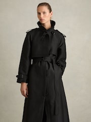 Reiss Black August Gabardine Trench Coat with Cotton - Image 5 of 6
