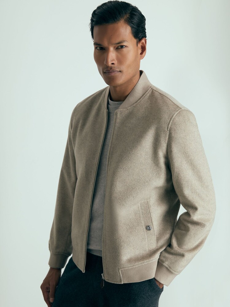 Reiss Oatmeal Guardia 100% Cashmere Bomber Jacket - Image 1 of 7 Reiss Oatmeal Guardia 100% Cashmere Bomber Jacket - Image 1 of 7