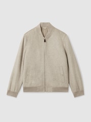 Reiss Oatmeal Guardia 100% Cashmere Bomber Jacket - Image 2 of 7