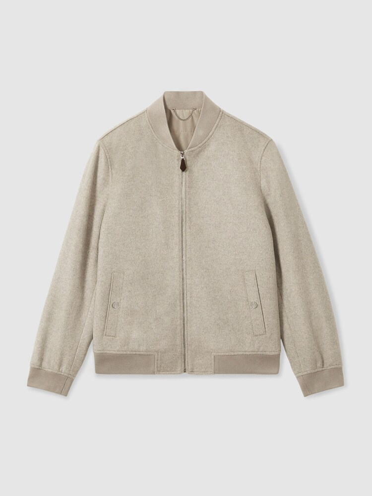 Reiss Oatmeal Guardia 100% Cashmere Bomber Jacket - Image 2 of 7 Reiss Oatmeal Guardia 100% Cashmere Bomber Jacket - Image 2 of 7