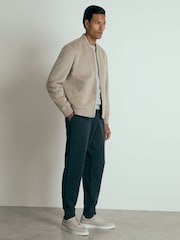Reiss Oatmeal Guardia 100% Cashmere Bomber Jacket - Image 3 of 7