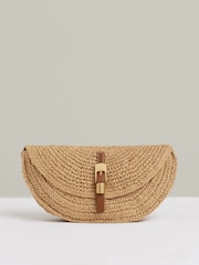 Reiss Natural Aria Raffia Half-Moon Clutch Bag - Image 1 of 5