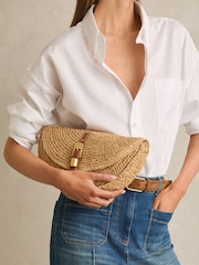 Reiss Natural Aria Raffia Half-Moon Clutch Bag - Image 2 of 5