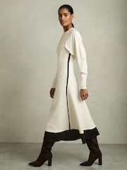 Reiss Ivory Caprice Wool-Blend Hybrid Knitted Midi Dress - Image 1 of 6