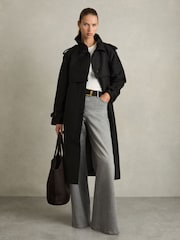 Reiss Black August Petite Gabardine Trench Coat with Cotton - Image 3 of 7
