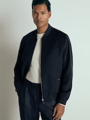 Reiss Navy Guardia 100% Cashmere Bomber Jacket - Image 1 of 6