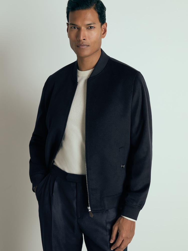Reiss Navy Guardia 100% Cashmere Bomber Jacket - Image 1 of 6 Reiss Navy Guardia 100% Cashmere Bomber Jacket - Image 1 of 6