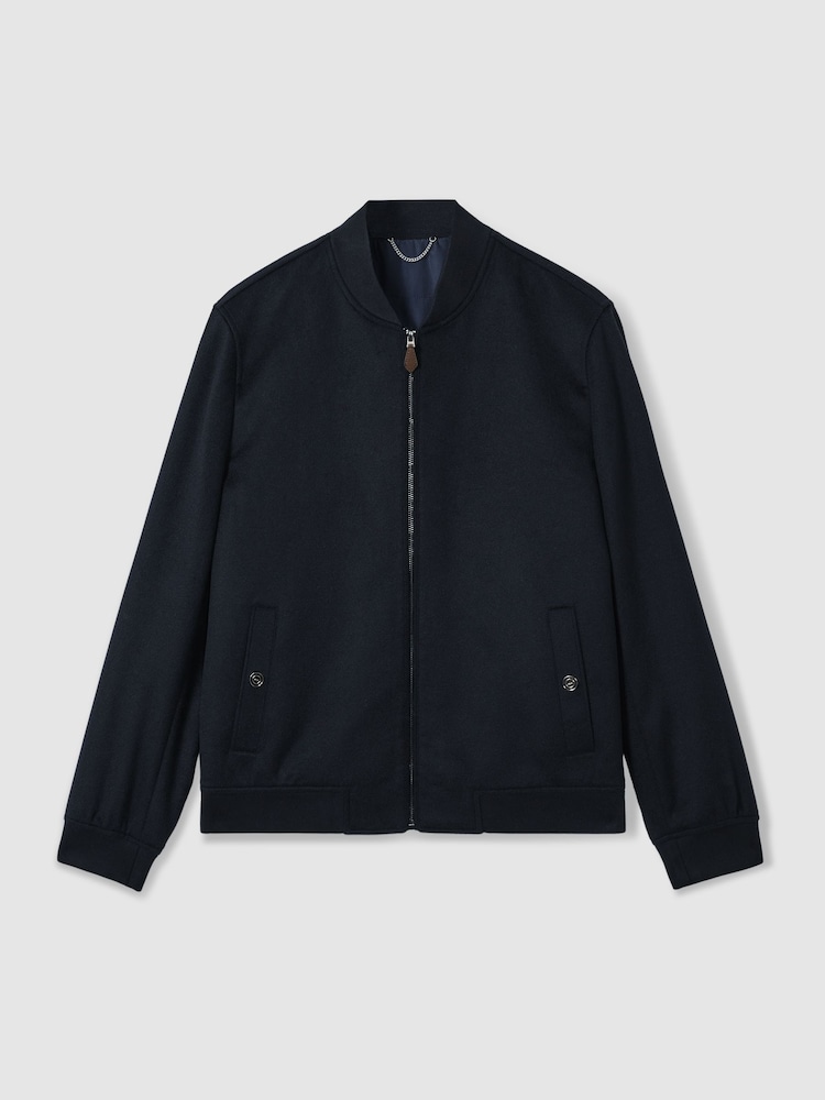 Reiss Navy Guardia 100% Cashmere Bomber Jacket - Image 2 of 6 Reiss Navy Guardia 100% Cashmere Bomber Jacket - Image 2 of 6
