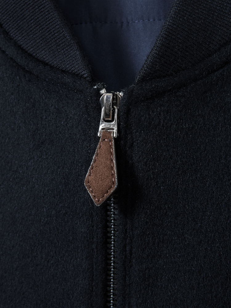 Reiss Navy Guardia 100% Cashmere Bomber Jacket - Image 6 of 6 Reiss Navy Guardia 100% Cashmere Bomber Jacket - Image 6 of 6