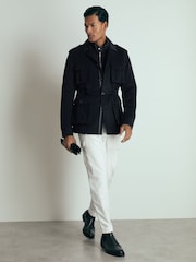 Reiss Navy Firenze Atelier Felted-Cashmere Field Jacket - Image 1 of 7