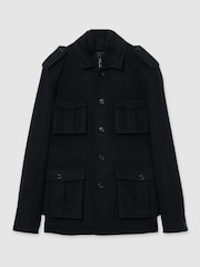 Reiss Navy Firenze Atelier Felted-Cashmere Field Jacket - Image 2 of 7