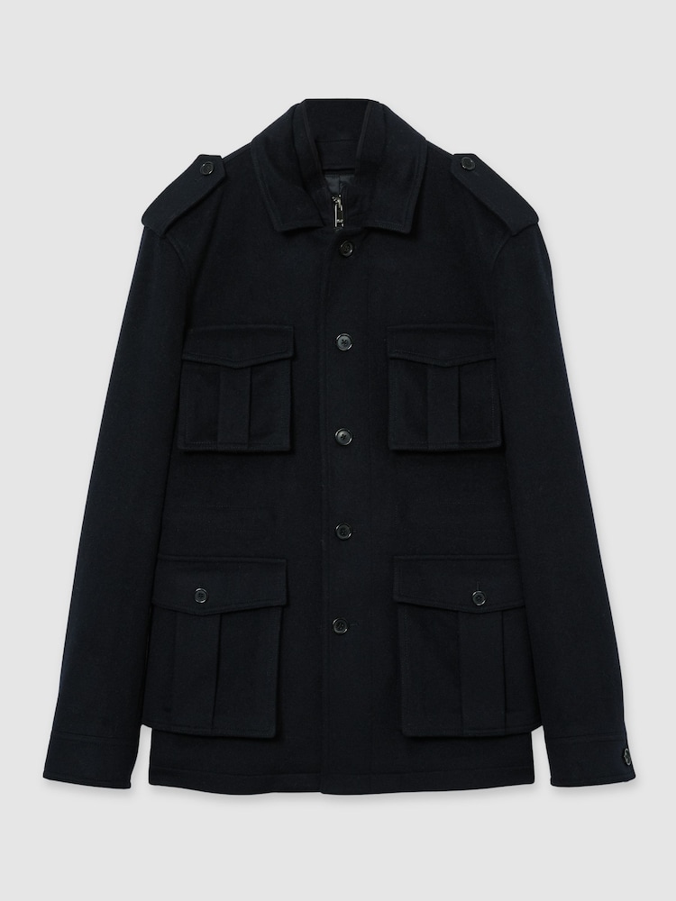 Reiss Navy Firenze Atelier Felted-Cashmere Field Jacket - Image 2 of 7 Reiss Navy Firenze Atelier Felted-Cashmere Field Jacket - Image 2 of 7