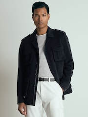 Reiss Navy Firenze Atelier Felted-Cashmere Field Jacket - Image 3 of 7