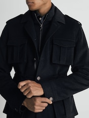 Reiss Navy Firenze Atelier Felted-Cashmere Field Jacket - Image 4 of 7