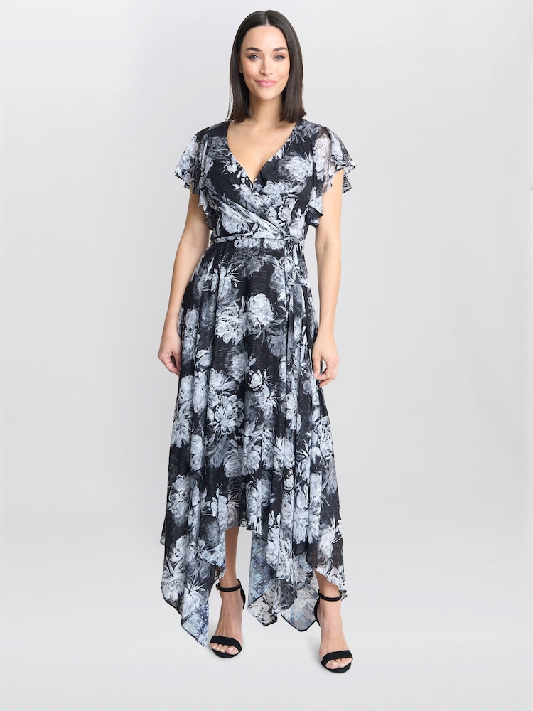 Gina Bacconi Jude High Low Floral Print Black Dress - Image 1 of 5