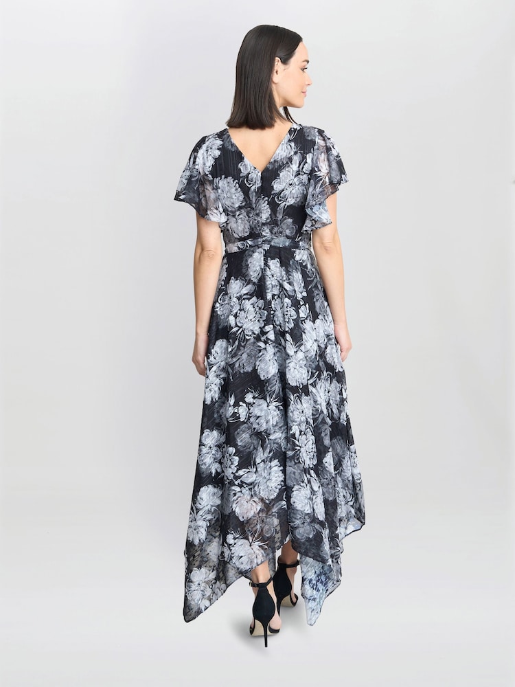 Gina Bacconi Jude High Low Floral Print Black Dress - Image 2 of 5