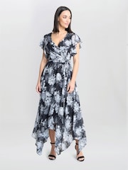 Gina Bacconi Jude High Low Floral Print Black Dress - Image 3 of 5
