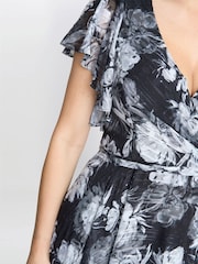 Gina Bacconi Jude High Low Floral Print Black Dress - Image 4 of 5