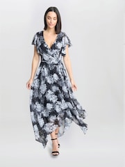 Gina Bacconi Jude High Low Floral Print Black Dress - Image 5 of 5