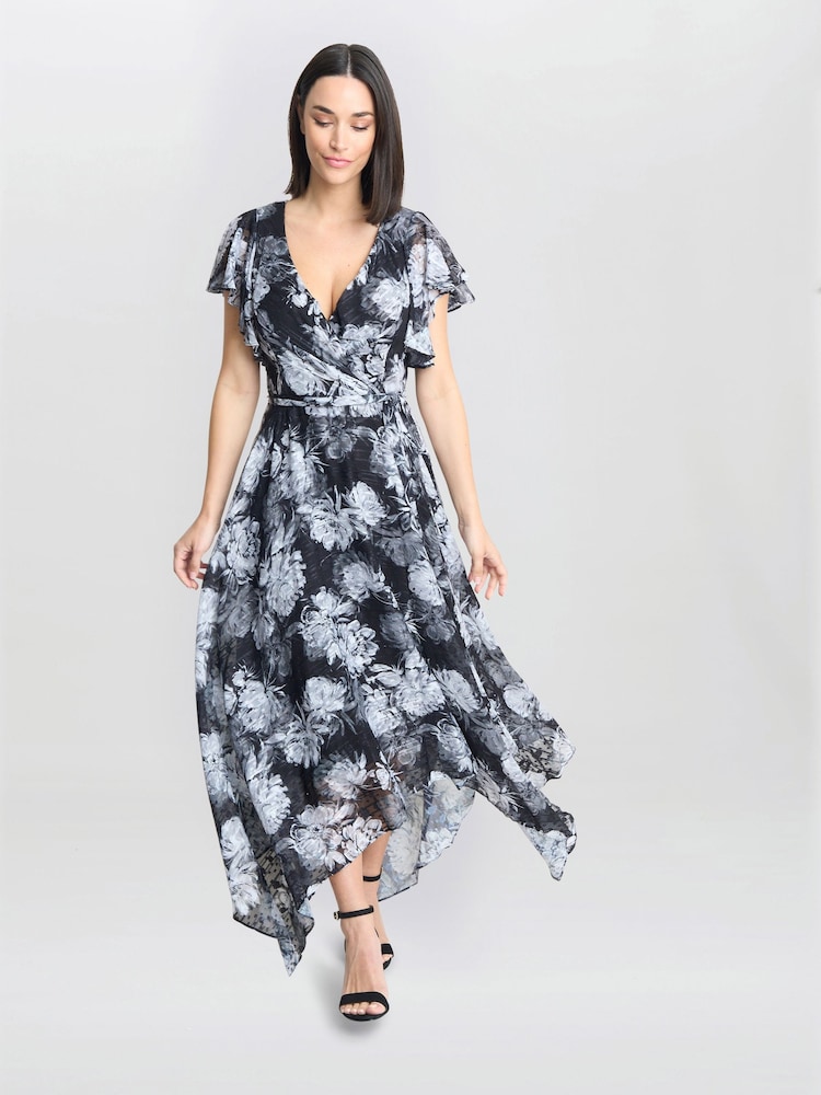 Gina Bacconi Jude High Low Floral Print Black Dress - Image 5 of 5