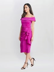 Gina Bacconi Pink Izzy Off The Shoulder Ruched Dress - Image 3 of 5