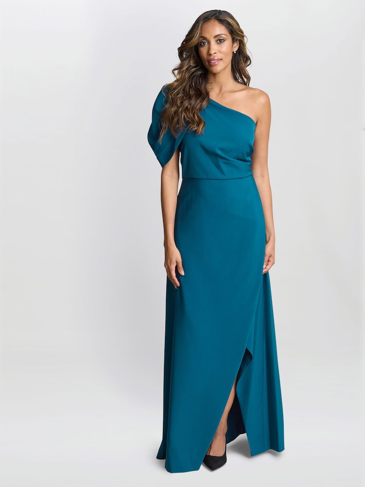 Gina Bacconi Blue Tori One Shoulder Stretch Crepe Maxi Dress - Image 1 of 5