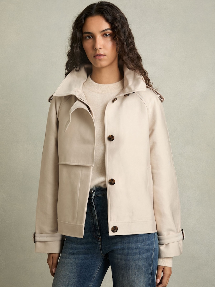 Reiss Neutral Mila Short Trench Coat With Cotton - Image 1 of 7
