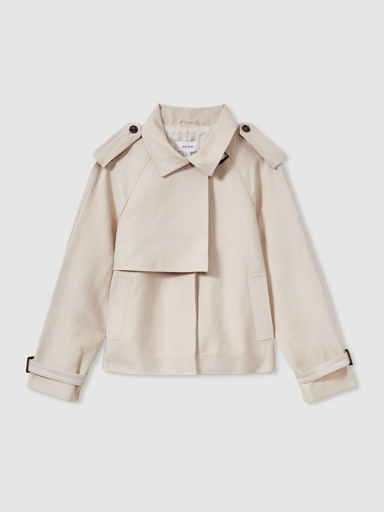Reiss Neutral Mila Short Trench Coat With Cotton - Image 2 of 7