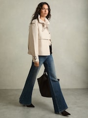 Reiss Neutral Mila Short Trench Coat With Cotton - Image 3 of 7