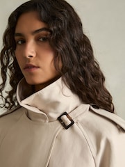 Reiss Neutral Mila Short Trench Coat With Cotton - Image 4 of 7
