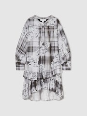 Reiss Grey Alodie 9-13 yrs Floral-Check Tiered-Frill Dress - Image 2 of 4