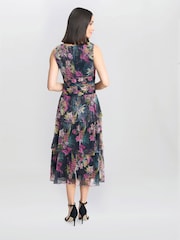Gina Bacconi Nina Midi Sleeveless Printed Tiered Black Dress - Image 2 of 4